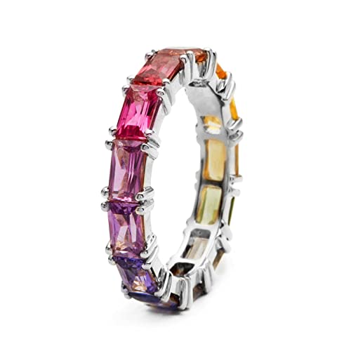 BISONBLUE Ring Ringe Dame Frauen Herren Fingerring Verlobungsring Eheringe 925 Exquisiter Und Modischer Regenbogenfarbener Zirkon-Damenring 7S2 von BISONBLUE