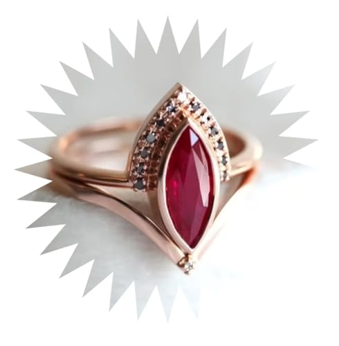 BISONBLUE Ring Ringe Dame Frauen Herren Fingerring Verlobungsring Eheringe 925 Modische Ringe Mit Roten Zirkonsteinen In Roségold Für Damen, Klassisches Braut- Und Ehering-Set, 11 Rot von BISONBLUE