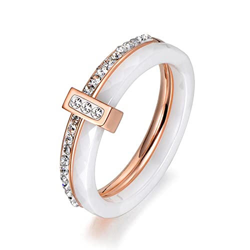 BISONBLUE Ringe Damen Damenschmuckring Rings Herren Geschenk Mode Schwarz Weiß Keramik Kristall Eheringe Für Frauen Mädchen Böhmen Ring 6Weiß von BISONBLUE