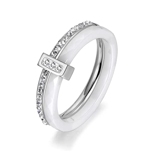 BISONBLUE Ringe Damen Damenschmuckring Rings Herren Geschenk Mode schwarz weiß Keramik Kristall Eheringe für Frauen Mädchen Böhmen Ring 7 von BISONBLUE