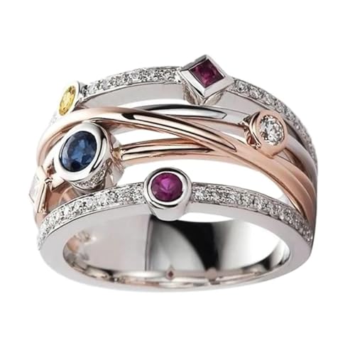 BISONBLUE Ringe Damen Damenschmuckring Rings Herren Geschenk Modekreuz weiblicher Fingerring Weiß Gelb Blau Rose Rot CZ Glanzstein Partyzubehör Stilvolles Geschenk 10 TwoTone von BISONBLUE