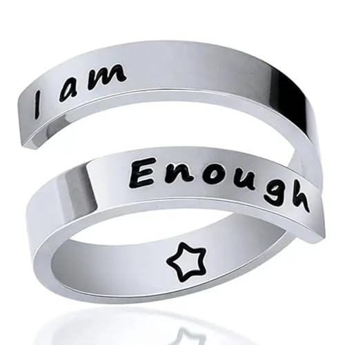 BISONBLUE Ringe Damen Damenschmuckring Rings Herren Geschenk Ringe Spiral Wrap Twist Verstellbarer Ring „I Am Enough“ Klassischer Modering Geschenk für Frauen BISONBLUE Ringe Damen Damenschmuckring Rings Herren Geschenk Ringe Spiral Wrap Twist Verstellbarer Ring „I Am Enough“ Klassischer Modering Geschenk für Frauen von BISONBLUE