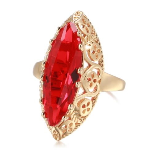 BISONBLUE Ringe Damen Damenschmuckring Rings Herren Geschenk Vintage Trend Täglich Einzigartige Hohle Grüne Natürliche Zirkon Frauen Ringe 9 Rot von BISONBLUE