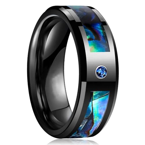 BISONBLUE Ringe Damen Rings Frauen Geschenk Modeaccessoires 8MM Herren BlackRing Abalone Shell Blue Beveled Edge Comfort 12 Schwarz von BISONBLUE