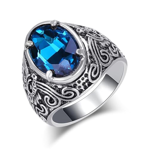 BISONBLUE Ringe Damen Rings Frauen Geschenk Modeaccessoires Böhmische blaue Ringe für Frauen, antikes Muster, Herrenring, Vintage 7, Blau von BISONBLUE
