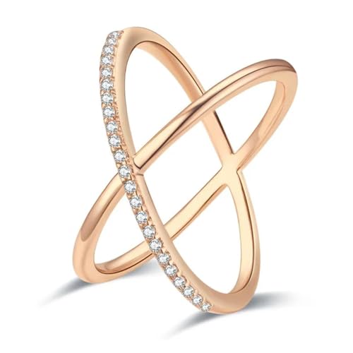 BISONBLUE Ringe Damen Rings Frauen Geschenk Modeaccessoires Einfache Geometrie-Kreuzringe für Frauen, natürlicher Zirkon, Vintage-Geschenk, 6 weiß von BISONBLUE