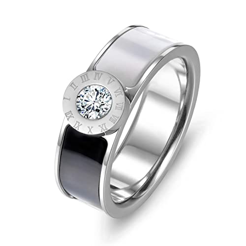 BISONBLUE Ringe Damen Rings Frauen Geschenk Modeaccessoires Klassische Ringe mit römischem Alphabet und CZ-Kristall-Muschel, 8 Stück von BISONBLUE