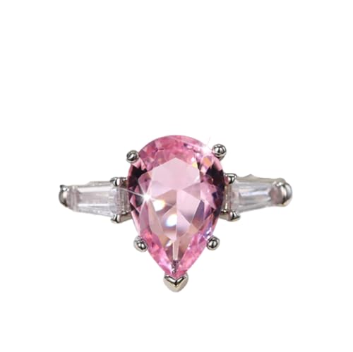 BISONBLUE Ringe Damen Rings Frauen Geschenk Modeaccessoires Luxuriöser, birnenförmiger, rosafarbener Kubikzirkon-Ring, modische Ringe für Damen, ästhetischer Trend, 7 weiß von BISONBLUE