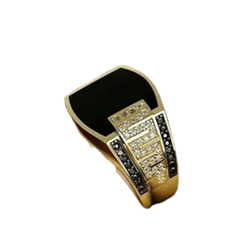 BISONBLUE Ringe Damen Rings Frauen Geschenk Modeaccessoires Luxuriöser Herrenring mit schwarzer Platte und seitlicher Kristallfassung für den herrschsüchtigen männlichen Finger 6 von BISONBLUE