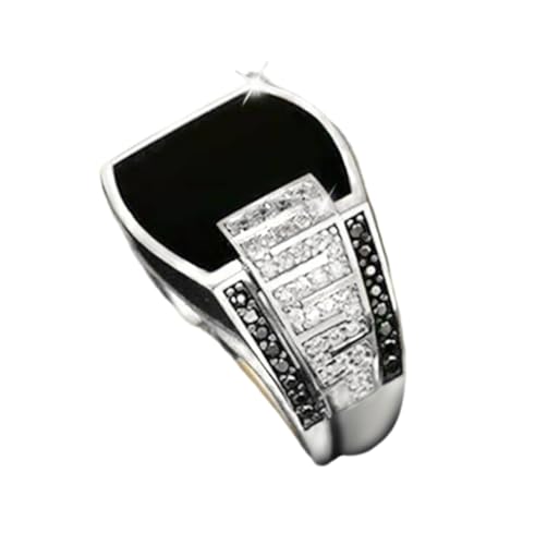 BISONBLUE Ringe Damen Rings Frauen Geschenk Modeaccessoires Luxuriöser Herrenring mit schwarzer Platte und seitlicher Kristallfassung für den herrschsüchtigen männlichen Finger 9 von BISONBLUE