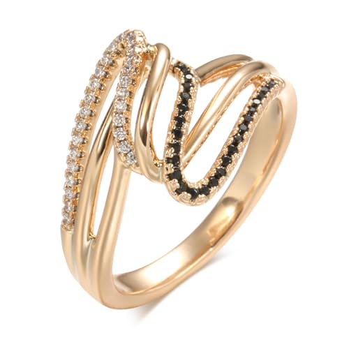 BISONBLUE Ringe Damen Rings Frauen Geschenk Modeaccessoires Luxuriöser Ring mit natürlichem Zirkon in Weiß und Schwarz für Damen, modisches Überlappungsgeschenk, 6 Schwarz von BISONBLUE