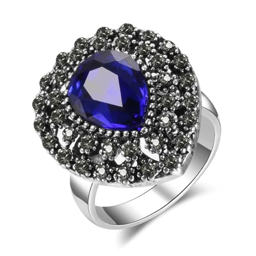 BISONBLUE Ringe Damen Rings Frauen Geschenk Modeaccessoires Luxus Mode Big Water Drop Ring für Frauen Blauer Stein Ringe Türkisches Geschenk 7 Blau von BISONBLUE