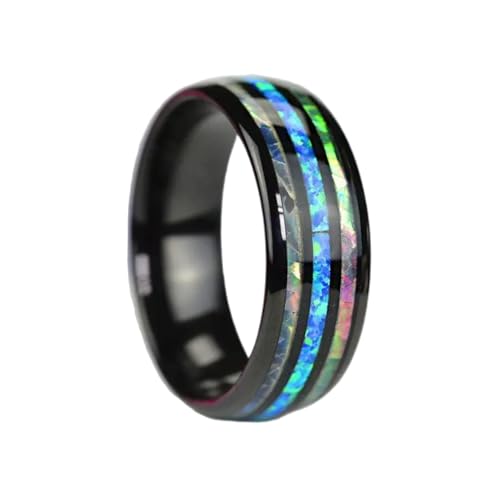 BISONBLUE Ringe Damen Rings Frauen Geschenk Modeaccessoires Mode 8mm Männer Ringe Abalone Shell Blau Opal Ringe 6 SchwarzFarbe von BISONBLUE