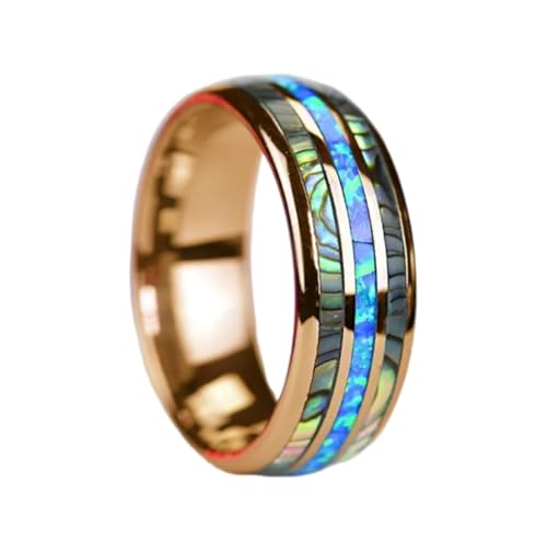 BISONBLUE Ringe Damen Rings Frauen Geschenk Modeaccessoires Mode 8mm Männer Ringe Abalone Shell Blau Opal Ringe von BISONBLUE
