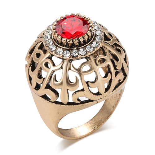 BISONBLUE Ringe Damen Rings Frauen Geschenk Modeaccessoires Mode Dubai Großen Antiken Ring Frauen Hohl Kristall Blume Grün Harz Ehering Vintage 10 Rot von BISONBLUE