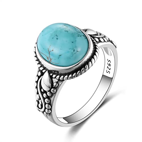 BISONBLUE Ringe Damen Rings Frauen Geschenk Modeaccessoires Modische ovale natürliche Türkisringe für Männer und Frauen, trendige Geschenke, 9 Türkis von BISONBLUE