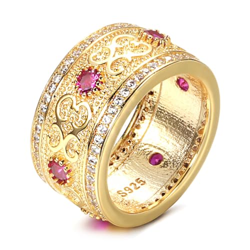 BISONBLUE Ringe Damen Rings Frauen Geschenk Modeaccessoires Modischer Ring für Damen, doppelter Ring aus natürlichem Zirkon, Party 8, Rot von BISONBLUE