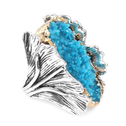 BISONBLUE Ringe Damen Rings Frauen Geschenk Modeaccessoires Naturstein Vintage Großer Damenring Antik Mode Roter Kristall Blumenring Party Geschenk 6 Blau von BISONBLUE