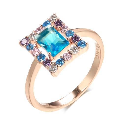 BISONBLUE Ringe Damen Rings Frauen Geschenk Modeaccessoires Quadratischer Ring für Damen, blaue Ringe aus natürlichem Zirkon, Geschenke 9 Blau von BISONBLUE