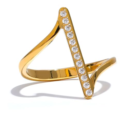 BISONBLUE Ringe Damen Rings Frauen Geschenk Modeaccessoires Stilvoller, einzigartiger, geometrisch gedrehter CZ-Chic-Ring, zart glänzend, minimalistisch, täglicher Charme 6 YH1621A von BISONBLUE