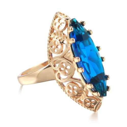 BISONBLUE Ringe Damen Rings Frauen Geschenk Modeaccessoires Vintage-Trend, täglich, einzigartig, hohl, grün, natürlicher Zirkon, Damenringe, 10 Blau von BISONBLUE