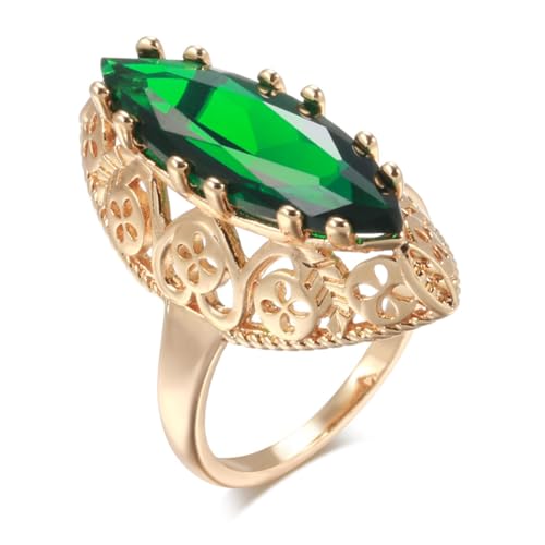 BISONBLUE Ringe Damen Rings Frauen Geschenk Modeaccessoires Vintage-Trend, täglich, einzigartig, hohl, grün, natürlicher Zirkon, Damenringe, 6 grün von BISONBLUE