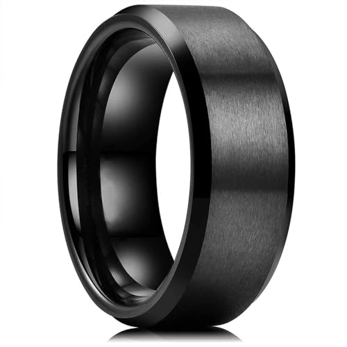 BISONBLUE Ringe Herren Ring Damen Männer Rings Geschenk 8MM Herrenringe Schwarze Oberfläche Unisex Verlobung 12 Schwarz von BISONBLUE