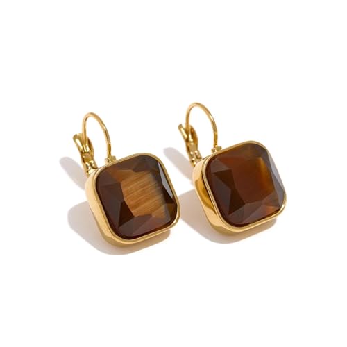 Ohrringe Damen Ohrstecker Ohrhänger Modische 925 Geschenk Für Frauen Freundin Mädchen Bunte Vintage-Ohrringe Mit Quadratischen Haken S150Aamber von BISONBLUE