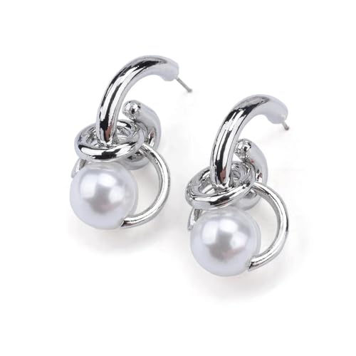 Ohrringe Damen Ohrstecker Ohrhänger Modische 925 Geschenk Für Frauen Freundin Mädchen Creolen-Kreis-Ohrringe Mit Perle Für Damen-Ohrringe, Silberfarben von BISONBLUE