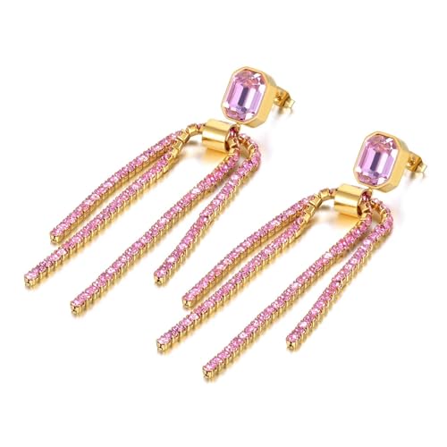 Ohrringe Damen Ohrstecker Ohrhänger Modische 925 Geschenk Für Frauen Freundin Mädchen Ohrringe Für Damen, Party, Geometrische Ohrringe, E33126G-Pink von BISONBLUE