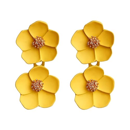 Ohrringe Damen Ohrstecker Ohrhänger Modische 925 Geschenk Für Frauen Freundin Mädchen Ohrringe Für Damen, Romantische Blumenohrringe, Doppelte Ohrringe, Gelb von BISONBLUE