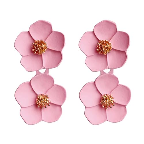 Ohrringe Damen Ohrstecker Ohrhänger Modische 925 Geschenk Für Frauen Freundin Mädchen Ohrringe Für Damen, Romantische Blumenohrringe, Doppelte Ohrringe, Rosa von BISONBLUE