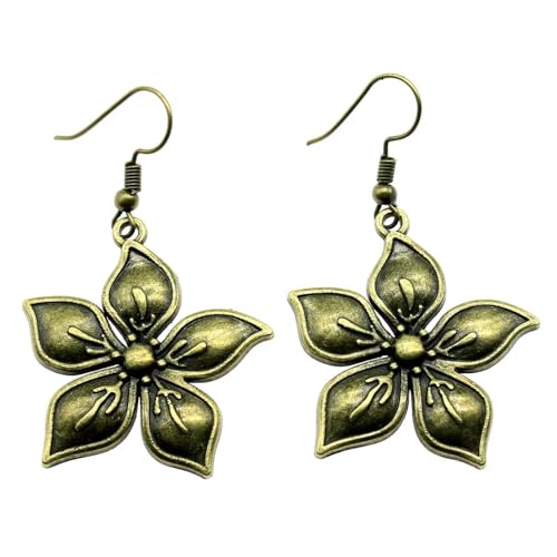 Ohrringe Damen Ohrstecker Ohrhänger Modische 925 Geschenk Für Frauen Freundin Mädchen Ohrringe Für Frauen, Vintage-Stil, Einfache Blumen-Anhänger, Ohrringe, Antik-Bronze-Farbe von BISONBLUE