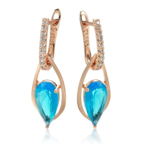 Ohrringe für Damen Damenohrringe Damen-Ohrstecker Frauen S925 Modeaccessoires Luxus-Ohrringe Mit Blauem Natürlichem Zirkon, Lange Tropfen-Ohrringe Für Damen, Wassertropfen-Zubehör, Blau von BISONBLUE