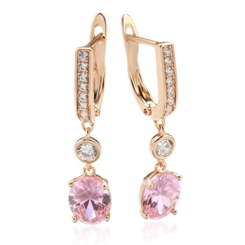 Ohrringe für Damen Damenohrringe Damen-Ohrstecker Frauen S925 Modeaccessoires Natürlicher Rosa Zirkon Für Damen, Langer Ohrring, Rosegoldfarbe von BISONBLUE