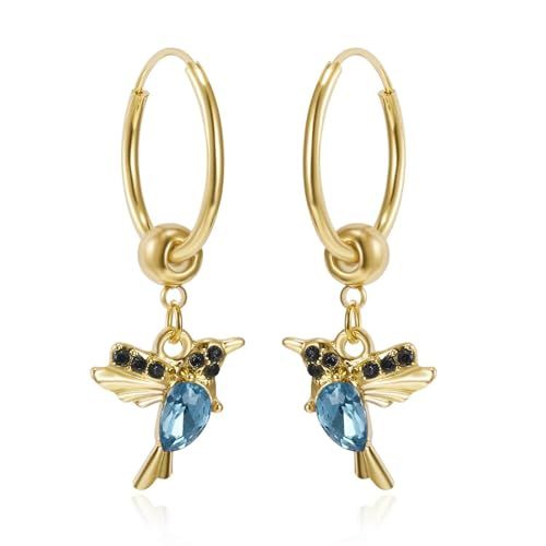 Ohrringe für Damen Damenohrringe Damen-Ohrstecker Frauen S925 Modeaccessoires Rot Blau Kristall Vögel Runde Ohrringe Vogel Vintage Böhmen Kolibri Ohrringe Anhänger Blau von BISONBLUE