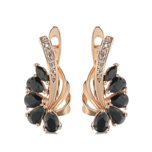 Ohrringe für Damen Damenohrringe Damen-Ohrstecker Frauen S925 Modeaccessoires Schwarze Natürliche Zirkon-Blumenform-Ohrringe Für Frauen, Party-Frucht-Tropfenohrringe, Schwarz von BISONBLUE