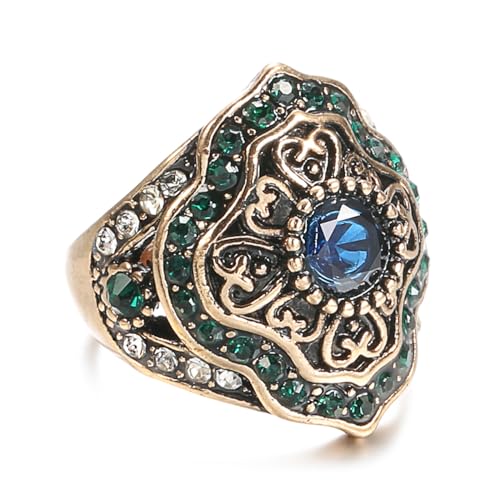 Ringe Damen Rings Frauen Geschenk Modeaccessoires Vintage Blaue Steinringe für Frauen Antikgrüner Kristall Boho 7 Blau von BISONBLUE