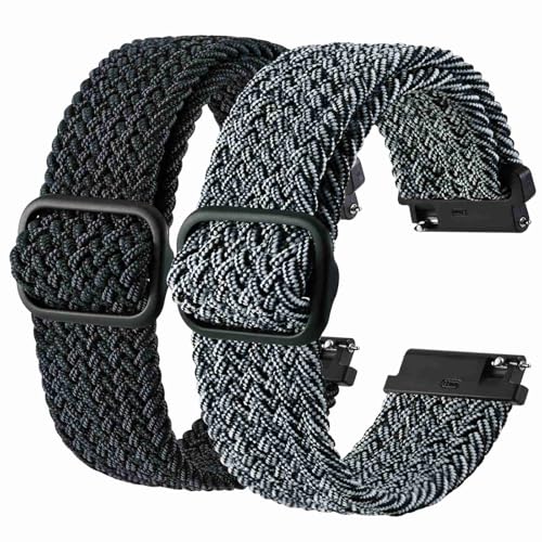BISONSTRAP 2 Stück Geflochtene Nylon Armband 22mm, Verbesserte Verstellbare Schnalle, Dehnbare Schlaufen Uhrenarmband für Herren und Damen, Graphitgrau+Weiß Schwarz von BISONSTRAP