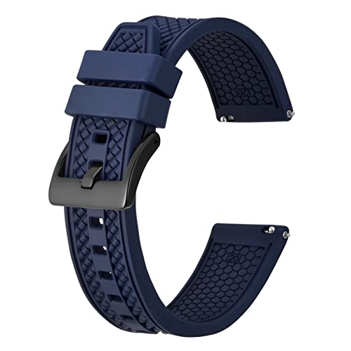 BISONSTRAP 20mm Silikon Uhrenarmbänder für Herren, Hochleistungs Fluorkautschuk Gummi Uhrenarmband mit Schnellverschluss (Dunkelblau, Schwarze Schnalle) von BISONSTRAP