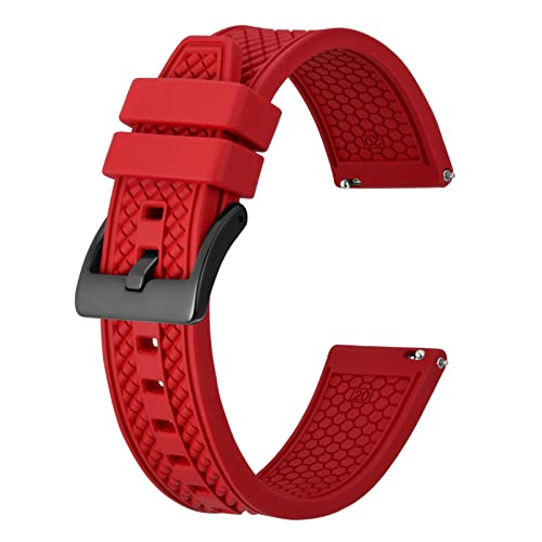 BISONSTRAP 22mm Silikon Uhrenarmbänder für Herren, Hochleistungs Fluorkautschuk Gummi Uhrenarmband mit Schnellverschluss (Rot, Schwarze Schnalle) von BISONSTRAP