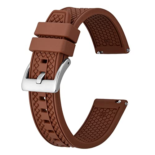 BISONSTRAP 22mm Silikon Uhrenarmbänder für Herren, Hochleistungs Fluorkautschuk Gummi Uhrenarmband mit Schnellverschluss (Schokoladenbraun, Silberne Schnalle) von BISONSTRAP