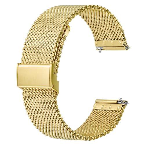 BISONSTRAP 316L Edelstahl Mesh Uhrenarmband für Damen und Herren, Gewebtes Metall Armband, 16mm, Gold von BISONSTRAP