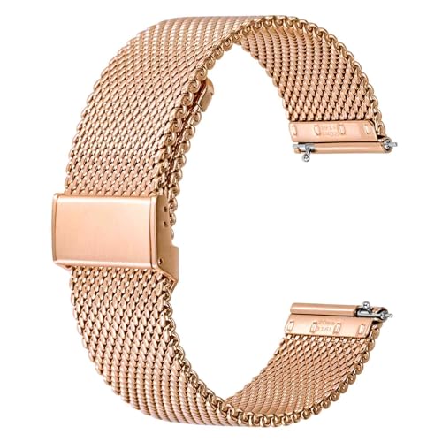 BISONSTRAP 316L Edelstahl Mesh Uhrenarmband für Damen und Herren, Gewebtes Metall Armband, 16mm, Roségold von BISONSTRAP