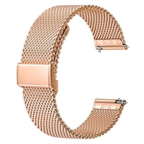 BISONSTRAP 316L Edelstahl Mesh Uhrenarmband für Damen und Herren, Gewebtes Metall Armband, 16mm, Roségold von BISONSTRAP