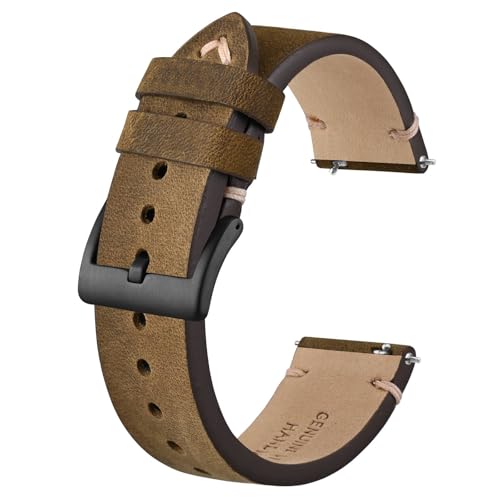 BISONSTRAP Distressed Leder Uhrenarmband, Uhren Armband für Herren, Schnellverschluss Federstege, 19mm, Dunkelbraun (Schwarze Schnalle) von BISONSTRAP