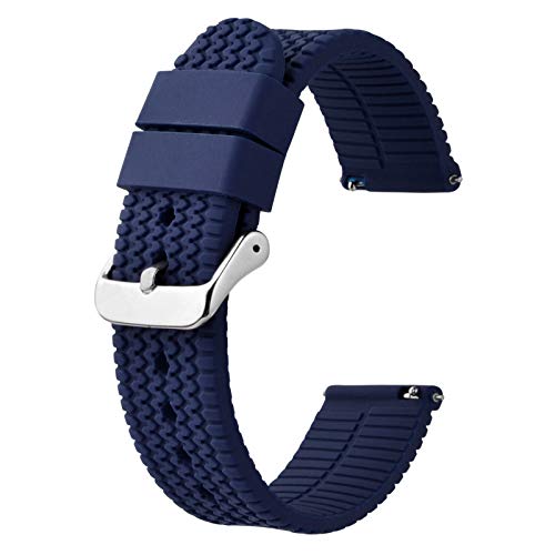 BISONSTRAP Silikon Uhrenarmband 18mm, Ersatz Armband mit Schnellverschluss, Dunkelblau/Silberne Schnalle von BISONSTRAP