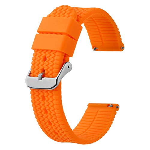 BISONSTRAP Silikon Uhrenarmband 18mm, Ersatz Armband mit Schnellverschluss, Kürbisorange/Silberne Schnalle von BISONSTRAP