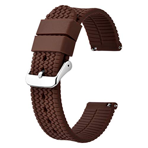 BISONSTRAP Silikon Uhrenarmband 20mm, Ersatz Armband mit Schnellverschluss, Schokoladenbraun/Silberne Schnalle von BISONSTRAP