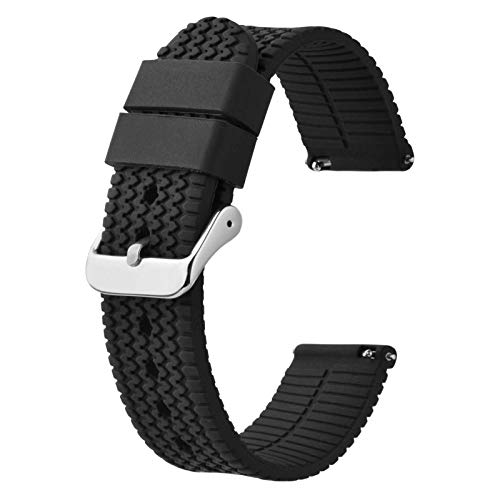 BISONSTRAP Silikon Uhrenarmband 18mm, Ersatz Armband mit Schnellverschluss, Schwarz/Silberne Schnalle von BISONSTRAP